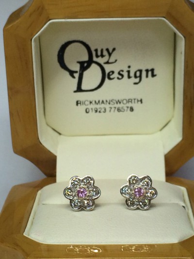 pink sapphire and diamond earings